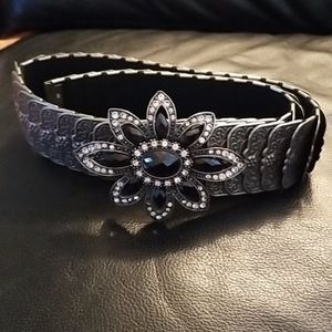 Silver and Black Floral Stretch Belt